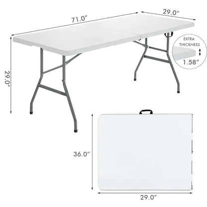 6-Foot Foldable Card Table  Durable HDPE Plastic Picnic Table with Carry Handle and Quick-Set Frame
