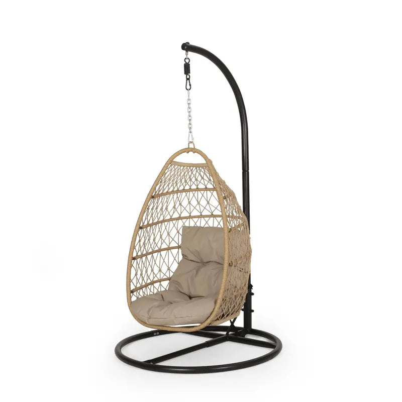Coloma Foldable Hanging Chair with Wicker & Rope Design  Includes Freestanding Base