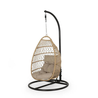 Coloma Foldable Hanging Chair with Wicker & Rope Design  Includes Freestanding Base