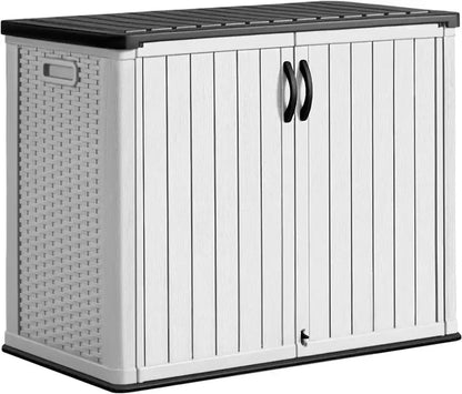 Greesum Horizontal Resin Storage Shed  27 Cu. Ft. Weather-Resistant Outdoor Cabinet for Patio or Garden