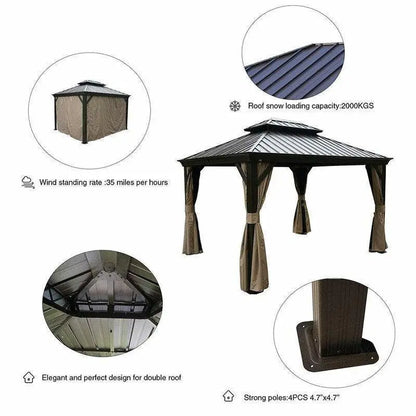 Dahlin 12′ x 10′ Aluminum Hardtop Patio Gazebo  Weather-Resistant Outdoor Shelter