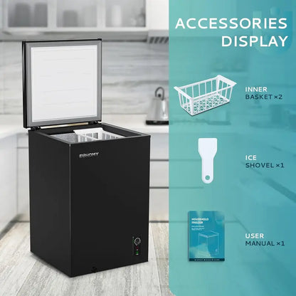 EUHOMY 3.5 Cu.Ft Portable Chest Freezer  Wheeled Deep Freeze Unit with 7-Level Thermostat