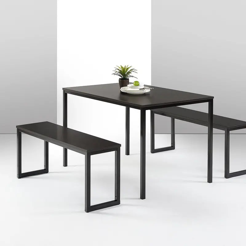 Zinus Louis 48-Inch Metal Dining Table — Minimalist Black Frame 3-Piece Set with Matching Benches