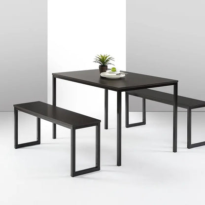 Zinus Louis 48-Inch Metal Dining Table — Minimalist Black Frame 3-Piece Set with Matching Benches