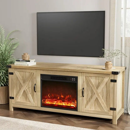 YESHOMY 58-Inch Farmhouse TV Stand  Barn-Door Media Console with Dual Cabinets for TVs up to 65 Inches