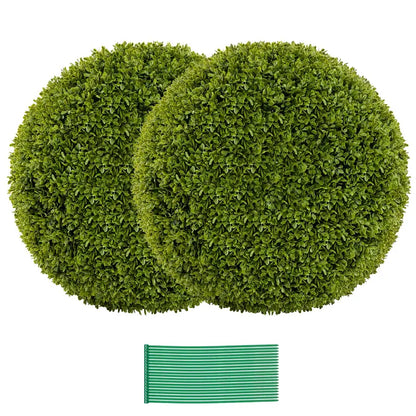 Set of Two 20-Inch Faux Boxwood Topiaries  Outdoor-Ready Round Hedge Balls with Fluffy Texture