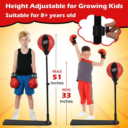 Height-Adjustable Punching Bag Stand with Boxing Gloves  Ideal for Teens and Kids
