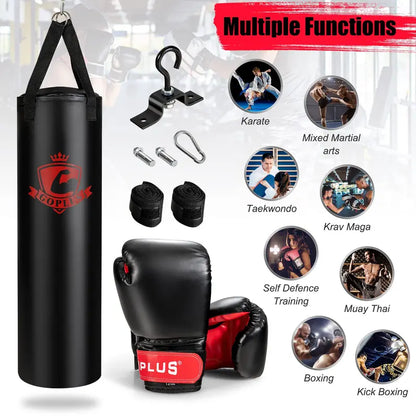 Premium Adult Punching Bag Kit  63 lb Filled Hanging Bag with Boxing Gloves & Hand Wraps