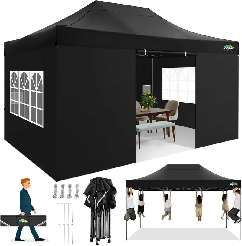 COBIZI 10×20 Pop-Up Canopy Tent  Heavy-Duty Commercial Grade with 6 Sidewalls for Weddings and Parties