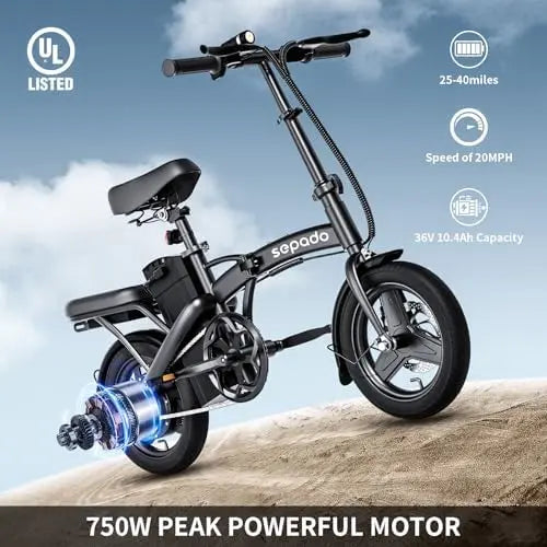 Folding Electric Bike for Adults  750W Motor, 20mph, 36V Removable Battery, 40-Mile Range, 14″ Wheels, Compact Foldable Ebike for Commuting