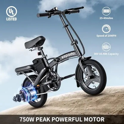 Folding Electric Bike for Adults  750W Motor, 20mph, 36V Removable Battery, 40-Mile Range, 14″ Wheels, Compact Foldable Ebike for Commuting