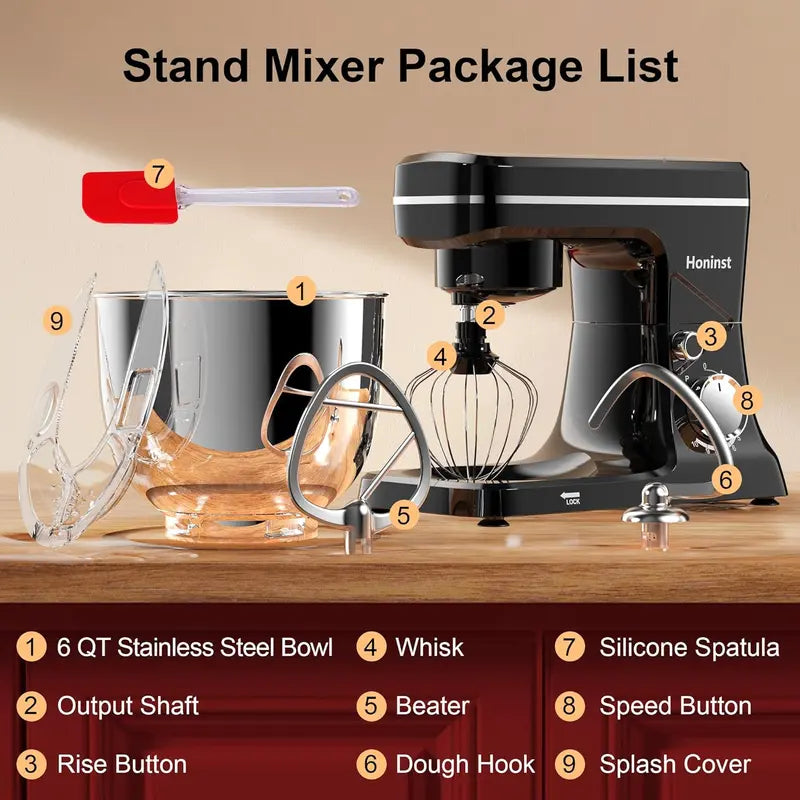 10-Speed Stand Mixer  6-Quart Tilt-Head Model with 8-in-1 Splash Guard and Dishwasher-Safe Attachments