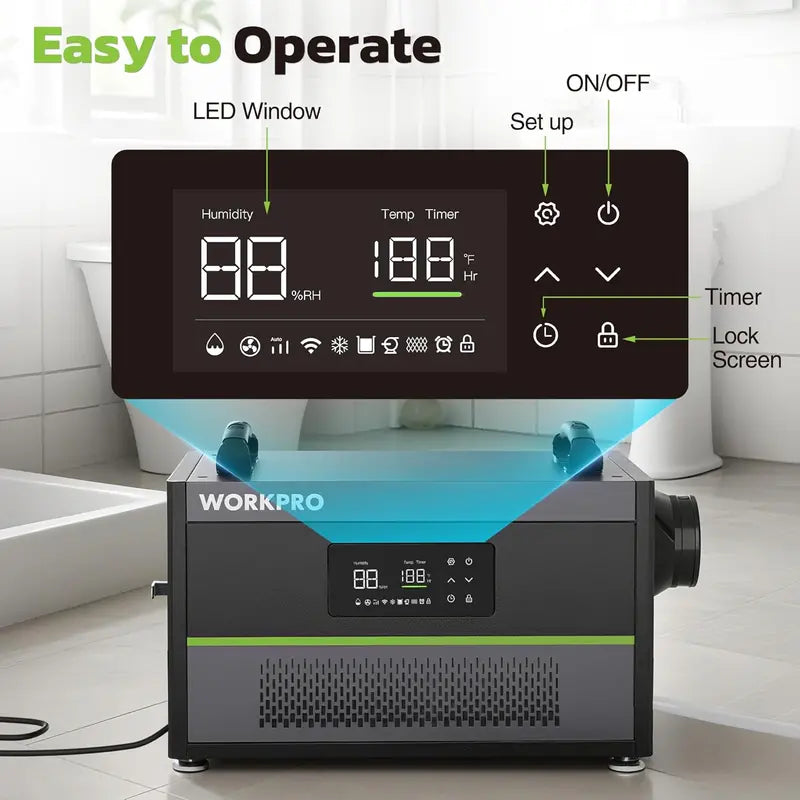 WORKPRO 145-Pint Commercial-Grade Crawl Space Dehumidifier for Basements, Garages, and Warehouses