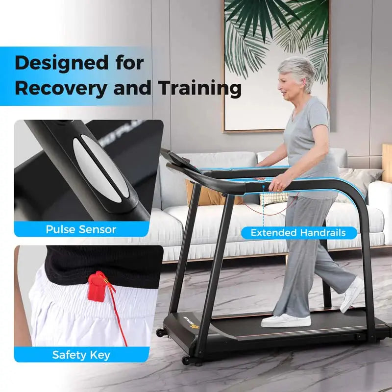 Senior-Friendly Walking Treadmill  2.5 HP Home Fitness Machine with Extended Handrails, 300 lb Capacity &amp; Heart Rate Monitoring