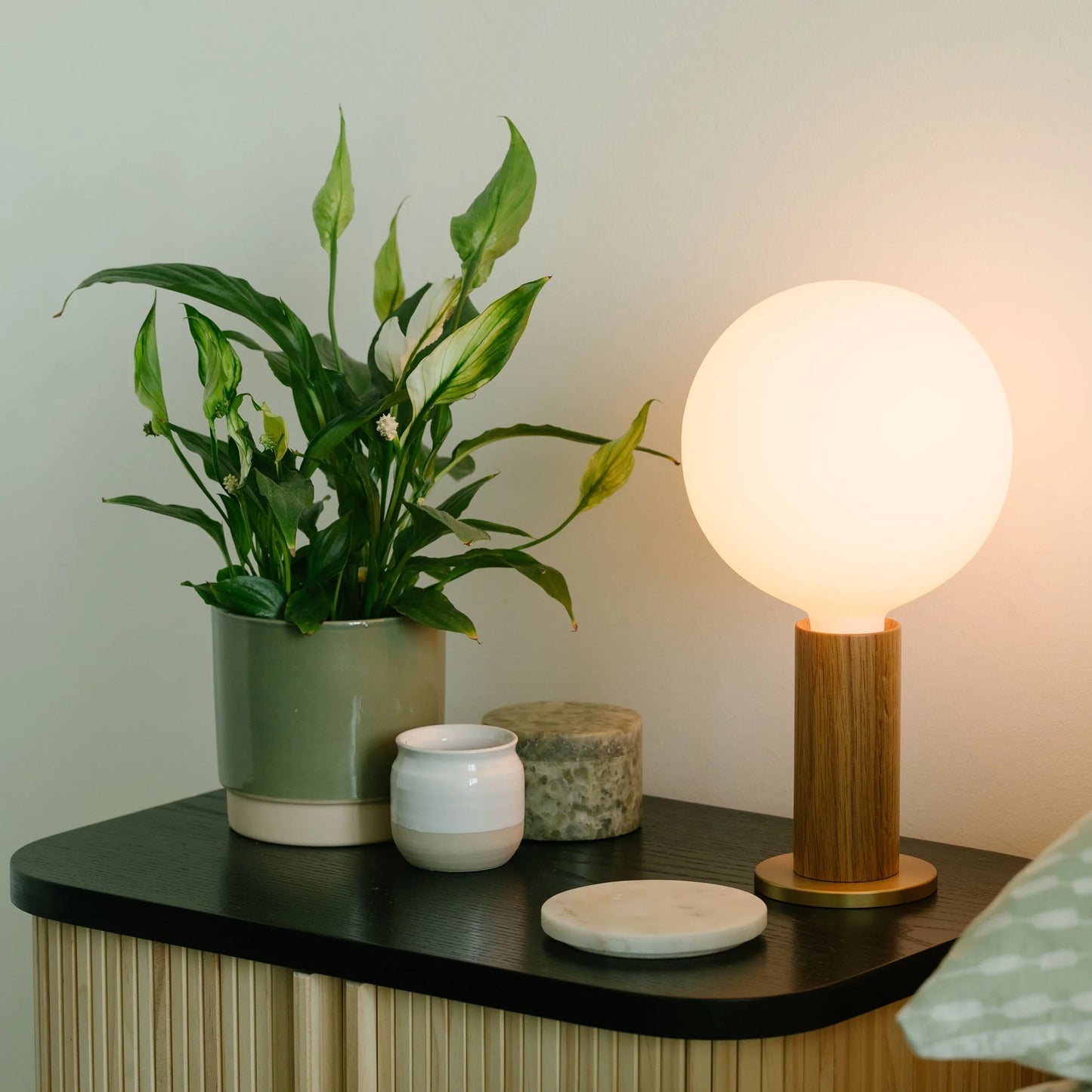 Knuckle Table Lamp in Walnut + Sphere IV Set