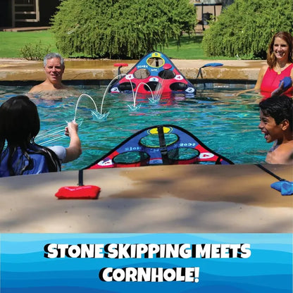 Floating Pool Game  Combines Stone Skipping & Cornhole for Fun in Water, Lakes or Pools