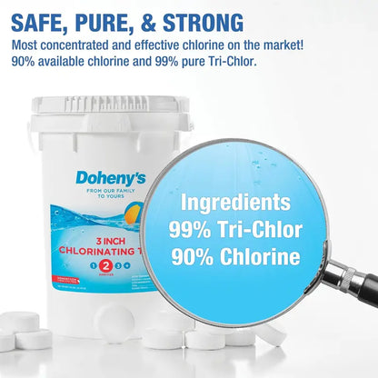 Doheny’s Premium 3″ Stabilized Chlorine Tablets  99% Pure Tri-Chlor, Slow-Dissolving, Individually Wrapped, 50 lb Pail