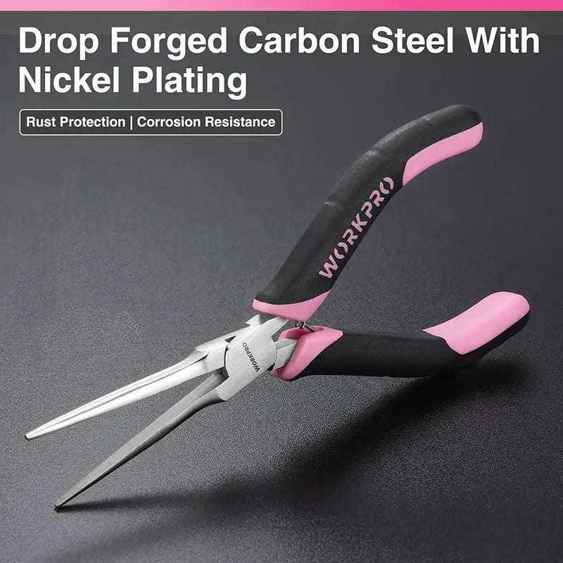 WORKPRO 6-Piece Mini Pliers Set in Pink Ribbon Pouch