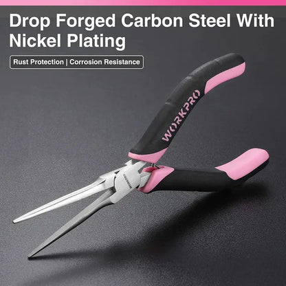 WORKPRO 6-Piece Mini Pliers Set in Pink Ribbon Pouch