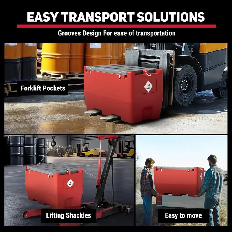 50-Gallon Portable Fuel Transfer Tank for Gasoline & Diesel  12V DC Pump, 10.6 GPM Flow, Red Finish