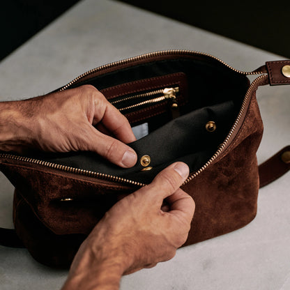 Suede Wash Bag / Dopp Kit - Tobacco Brown