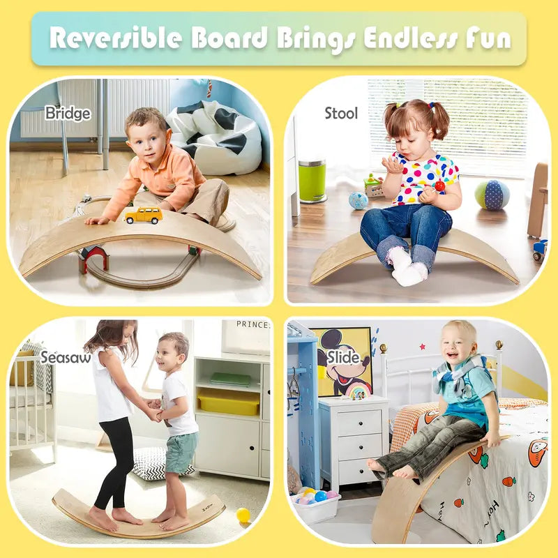 Wooden Balance Board  35-Inch Stability Trainer for Kids and Adults (660 lb Weight Capacity)