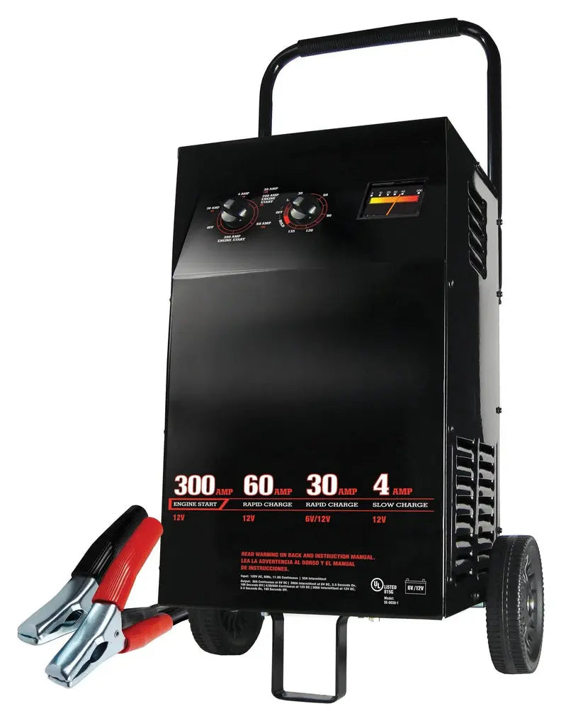 2-in-1 Electric Battery Charger & Engine Starter  300 Crank Amps, 6V/12V, Manual Timer