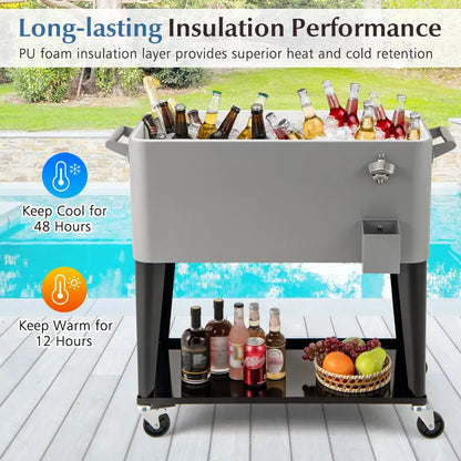 80-Quart Wheeled Rolling Ice Chest with Storage Shelf & Smooth-Castor Wheels