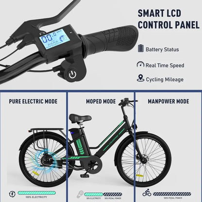 COLORWAY 26  Electric Bike for Woman, 500W Powerful Motor, 36V 12AH Removable Battery
