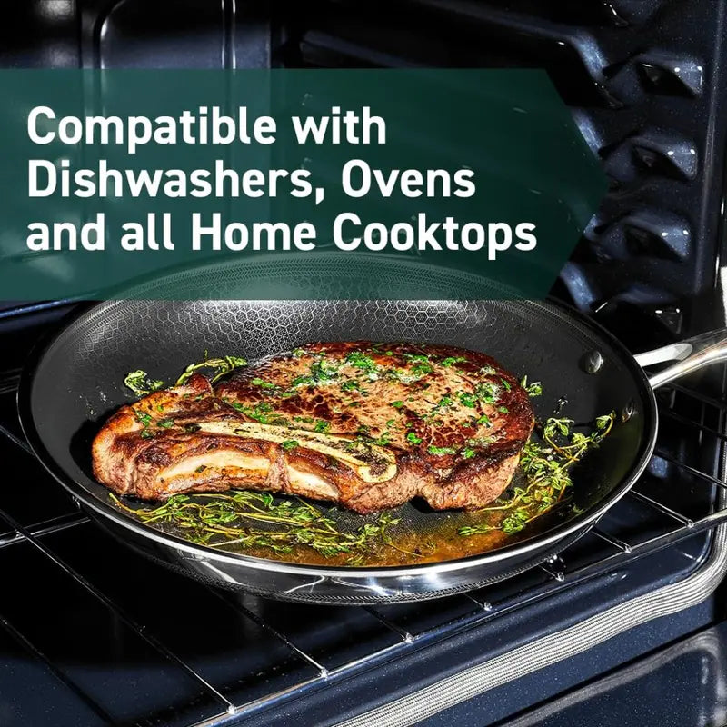 HexClad 12-Inch Hybrid Nonstick Frying Pan  Oven-Safe, Dishwasher-Safe, Glass Lid Included