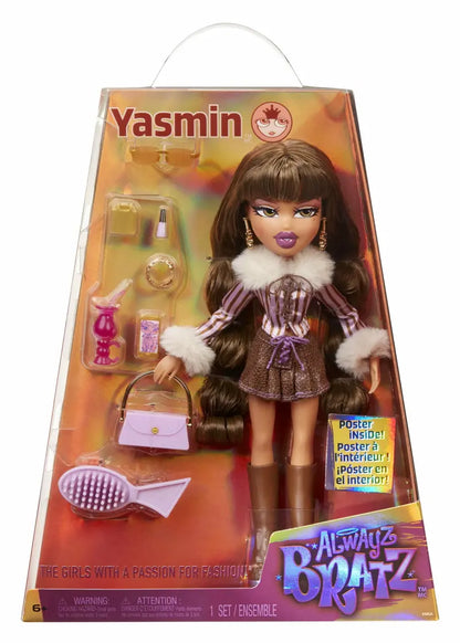 Bratz Yasmin Fashion Doll  Articulated with 10 Accessories, Purse & Earrings, Multicolor