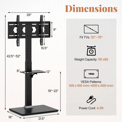 Floor-Standing TV Console — Power-Integrated Stand for 3270″ Screens (Up to 110 lbs)
