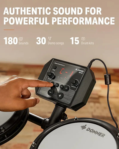Donner DED-80 Electronic Drum Kit  Beginner-Friendly Set with Mesh Pads, 180+ Sounds, Headphones, Sticks, Throne, and Melodics Access