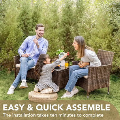 Devoko 3-Piece PE Rattan Patio Set  Brown and Beige Wicker Chairs with Matching Outdoor Table