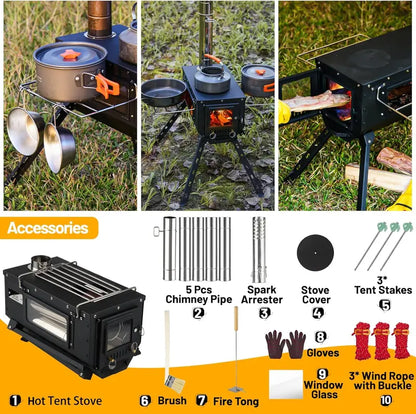 Compact Wood-Burning Hot Tent Stove for Ice Fishing, Hunting & Outdoor Cooking