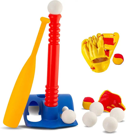Tee-Ball Sport Set  6 Balls and 1 Soft Ball with Bat & Glove to Develop Baseball & Softball Skills  Primary Color Set for Kids in Carry Case