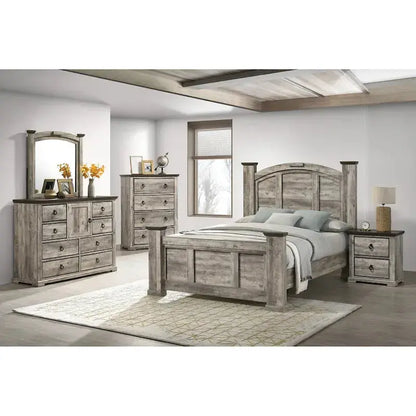 Aimon Rustic Gray Bedroom Set  5-Piece Panel Collection with Matching Furniture