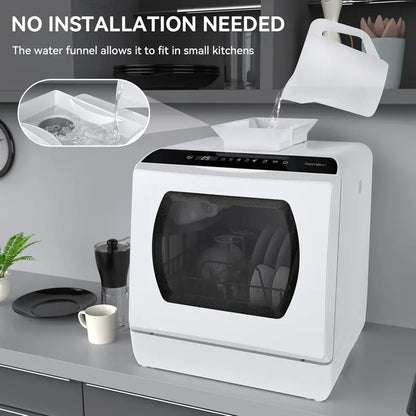 Compact Countertop Dishwasher with 5-Liter Water Tank and 5 Wash Cycles for Glass-Door Kitchens