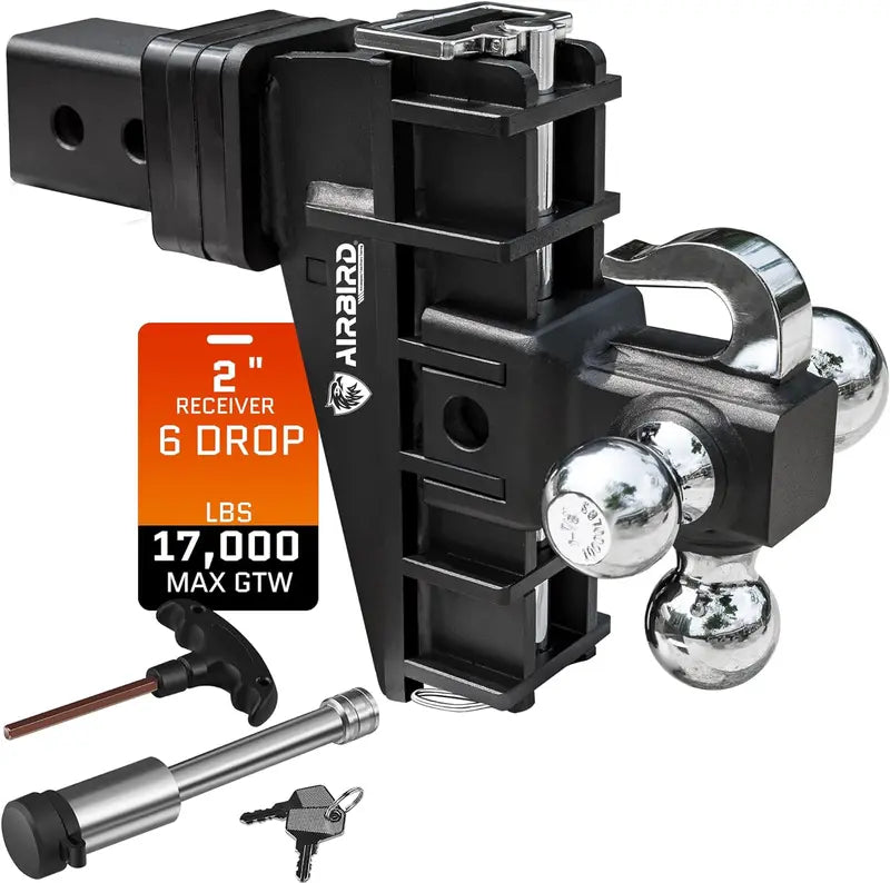 Heavy-Duty Tri-Ball Adjustable Trailer Hitch  2-Inch Receiver, 17,000 LB Capacity