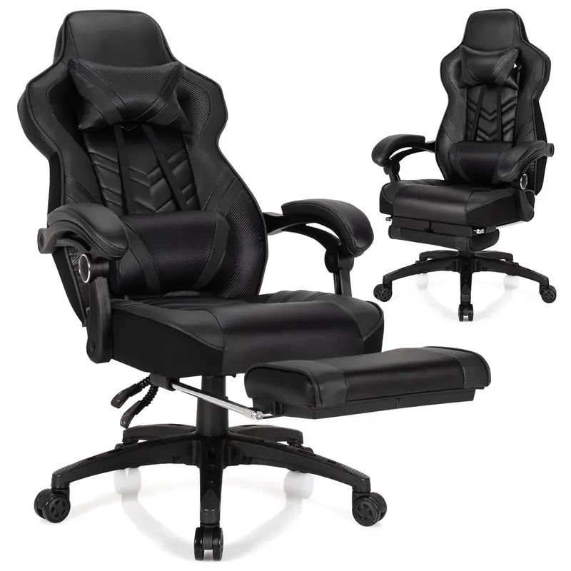 Ergonomic Gaming Chair with Built-In Footrest and Customizable Lumbar Support