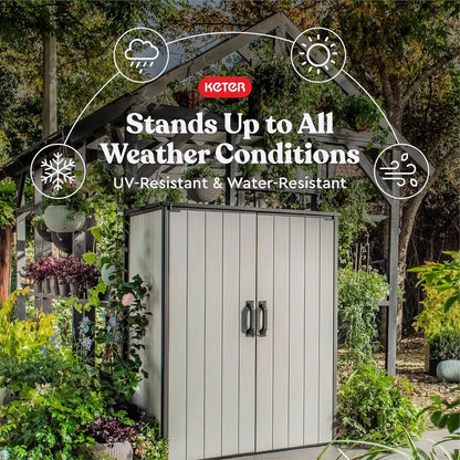Keter Premier Resin Outdoor Storage Shed  4.6′ x 5.6′ Tall Garden Shed with Built-In Shelving Brackets
