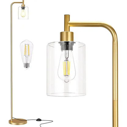 Minimalist Black Floor Lamp with Glass Shade & Integrated LED
