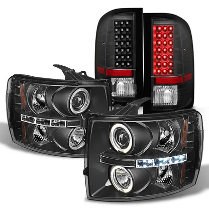 [LED Upgrade]For 07-13 Chevy Silverado Halo Projector Headlights + Tail Lights