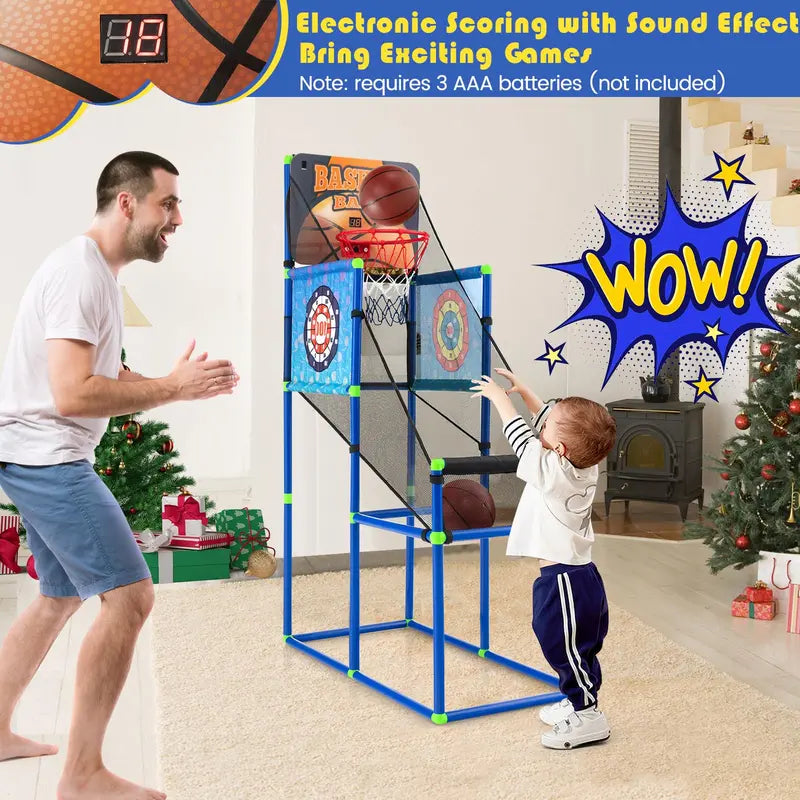 Dual-Mode Indoor/Outdoor Basketball Game Set with Digital Scoreboard and Audio Effects