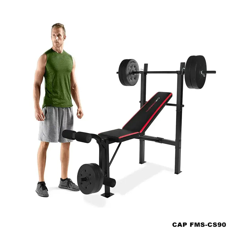 CAP Barbell Adjustable Weight Bench with Rack, Leg Extension & 90 lb Vinyl Set