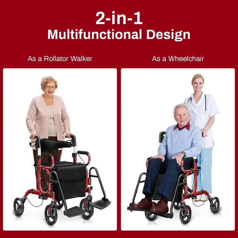 Senior-Friendly 2-in-1 Rollator Walker with Built-in Seat and Medical-Grade Support