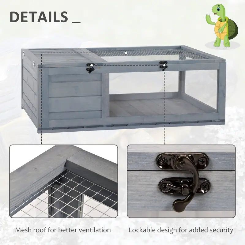 Pawhut Wood Tortoise House Indoor Outdoor Turtle Habitat Reptile Cage for Lizards, Geckos 36