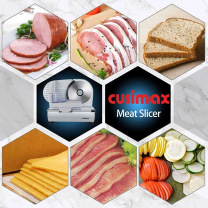 CUSIMAX Electric Deli Slicer  Dual Stainless Steel Blades & Precise Thickness Control