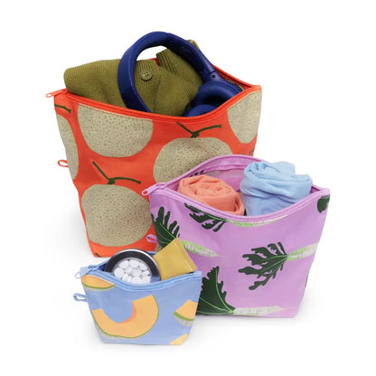 Baggu Recycled Nylon Go Pouch Set of 3  Japanese Produce Collection