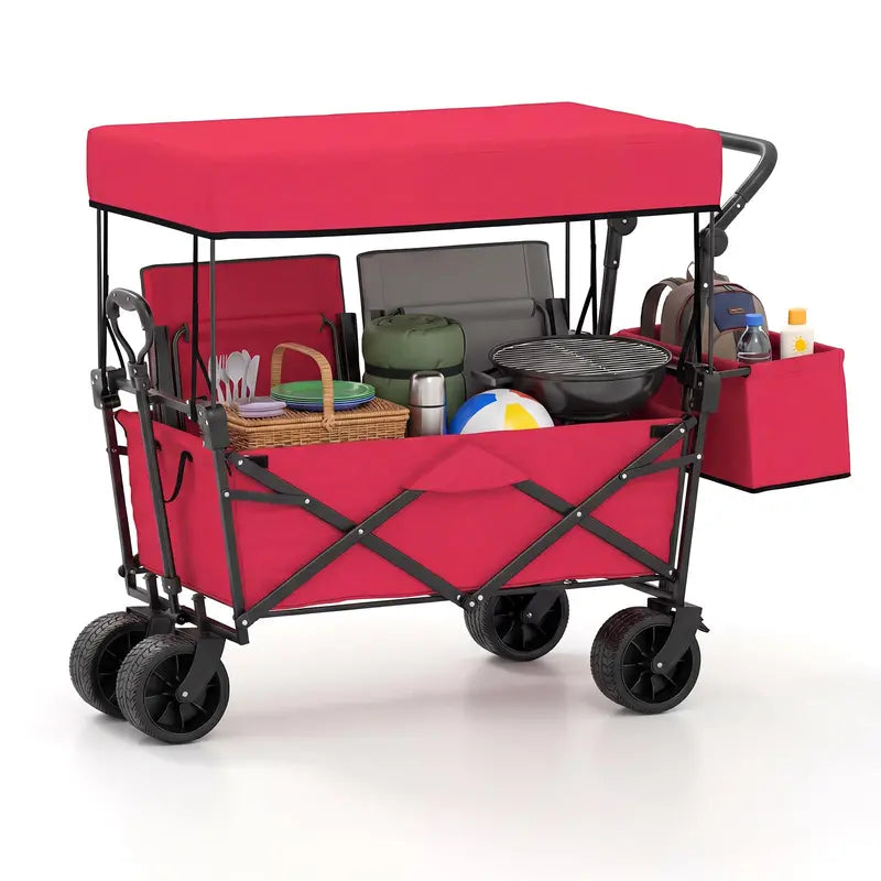 Collapsible Canopy Wagon with Height-Adjustable Handles and Removable Storage Bag